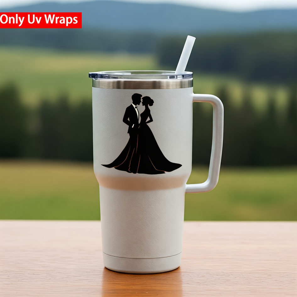 TEMU 4pcs Newlywed Couple Design, Uv Dtf Cup Stickers, High Quality Stickers For Decorating Cups, Bottles, School Supplies, Crafts, And Diy Art