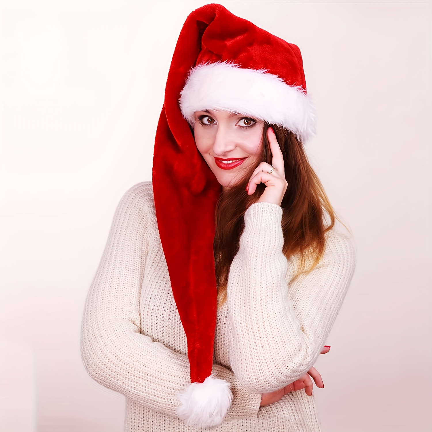 1 stuk - Extra Lange Pluche Kerstmuts voor Volwassenen - Rode Kerstmuts met Duurzame en Pluizige Decoraties, Geschikt voor Feestjes, Cadeaus en Hoofddeksels, Woondecoratie, Feestaccessoires, Kerstmuts, Cadeau-idee voor Halloween, Kerst, Nieuwjaar, Valentijnsdag en Feestelijke Gelegenheden