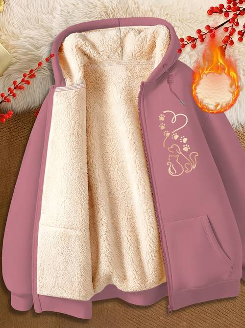 new womens winter drawstring pocket cardigan hooded sweatshirt fleece lined cardigan jacket thick wind resistant fabric suitable for casual sports and home use fleece lined and thickened inner layer imitates lambs for