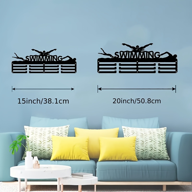 TEMU Swimming Medal Display Stand - Black Wall Mounted Sports Medal Hook With Swimmer Profile And Colorful Ribbon, Hanging 50 Medals, Thanksgiving,