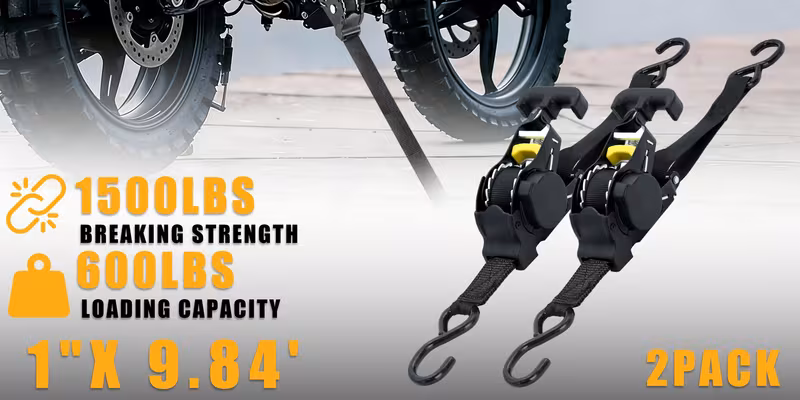 2pcs automatic retractable ratchet tie down straps 10ft adjustable self locking heavy duty design for trucks trailers boats motorcycles and cargo features secure fastening self locking mechanism weather resistant construction Product details 1