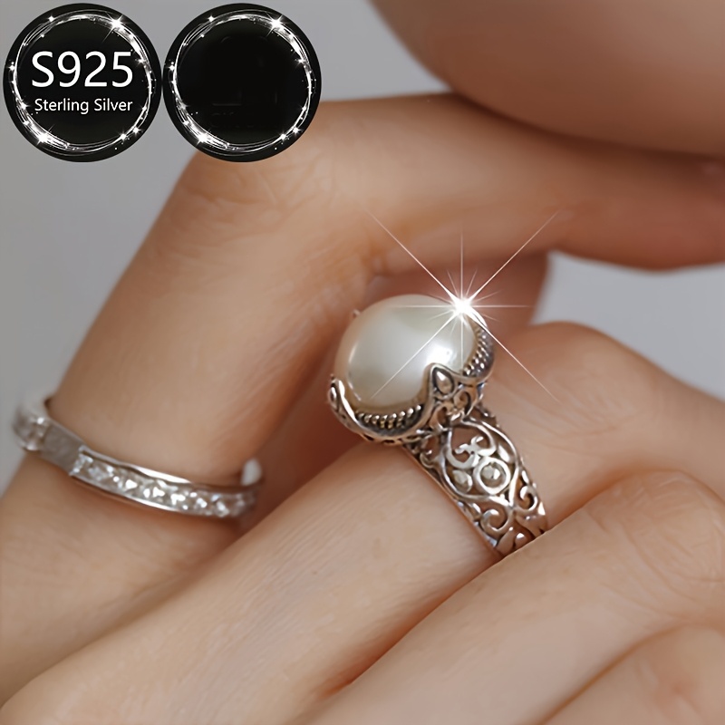 Retro Style Adjustable 925 Sterling Silver Ring with Shell