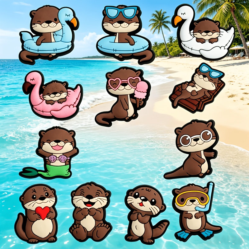 TEMU 12pcs Otter-themed Charm Jewelry Set Shoe Charms, Suitable For Shoes, Bags, And Wristbands - Detachable Creative Additions - Ideal Gift For