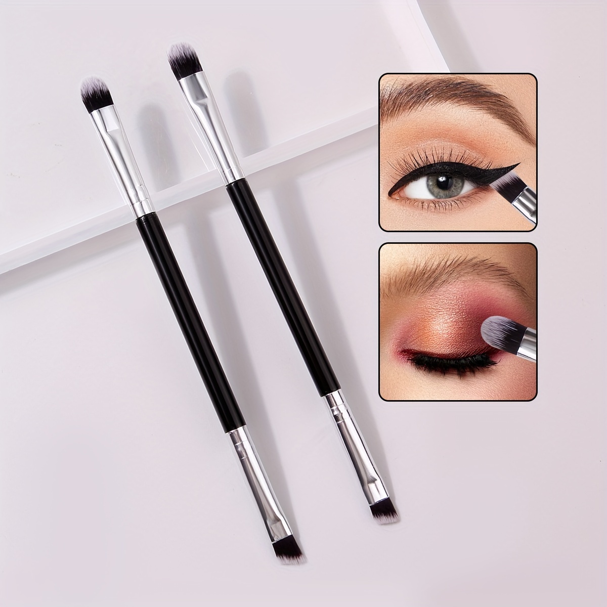 2pcs Dual-ended Eyeshadow & Brow Brushes - Portable, Fragrance-free Makeup Tools For Application
