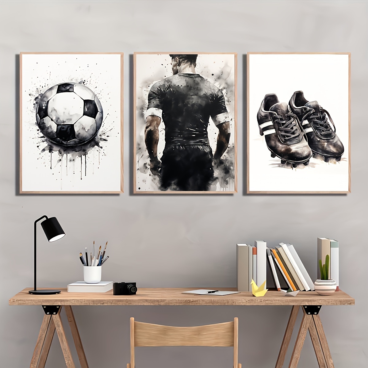 

Set Of 3 Soccer-inspired Canvas Prints, Modern Ink Art Football & Shoes Wall Art For Living Room Bedroom, Unframed Sports Canvas Wall Decor For Home Office Hallway – Ideal Gift For Soccer Fans