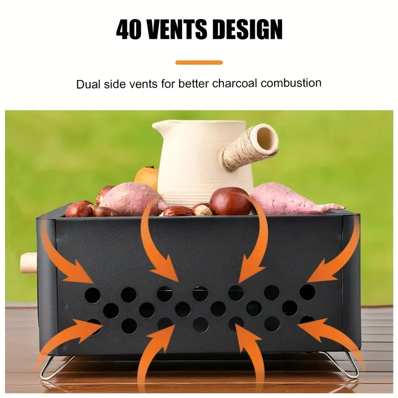 west tune outdoor square charcoal grill with drawer portable multi purpose wooden barbecue stand for camping picnics outdoor activities ideal for grilling iron painted Product details 5