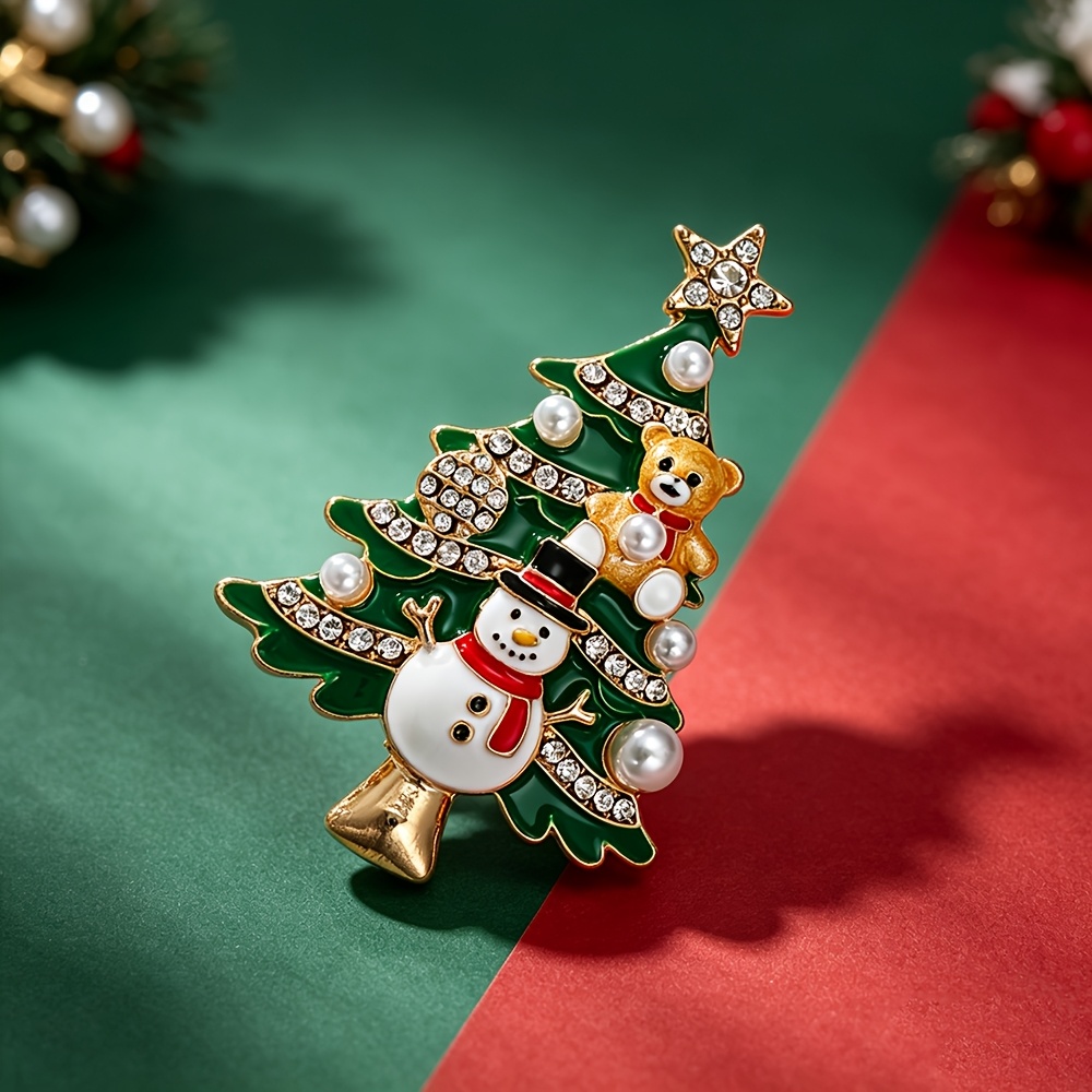 TEMU 1pc SOLEVDO Broche Émaillée Strass Nouveauté Sapin de Noël Homme et Femme, Pin en Neige, Broche de Décorée de , Bijou de Festival de Noël,
