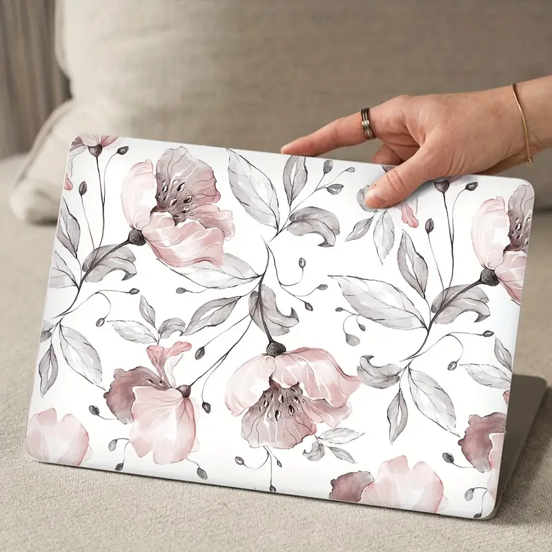 Autocollant Vinyle TaylorHe 13-14" Floral Vigne Noir Et Blanc Pour Ordinateur Portable - Effet Cuir Élégant