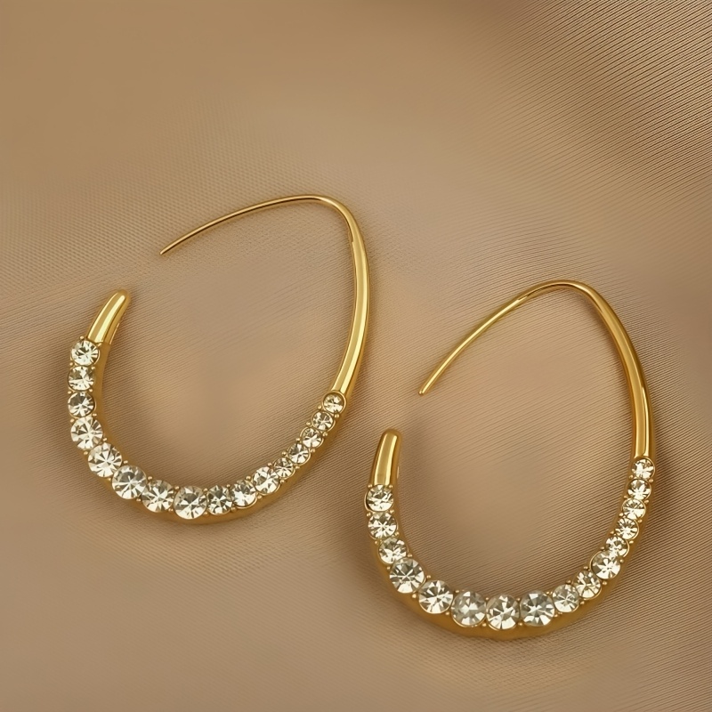 Women's Elegant Teardrop Hoop Earrings with Sparkling Rhinestones