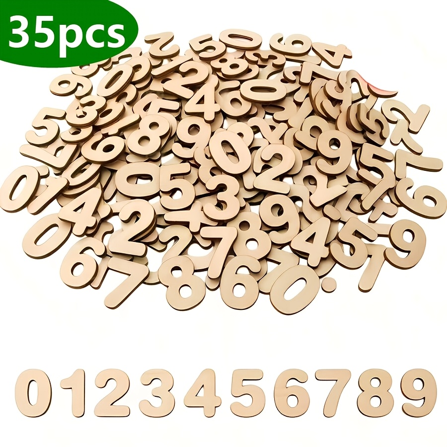TEMU 35pcs Set Of Wooden 0-9 Numbers, Mixed Assortment For Handmade Diy Painting, Doodling, Decoration, Birthday Party Favors, Scene Setup, Wooden