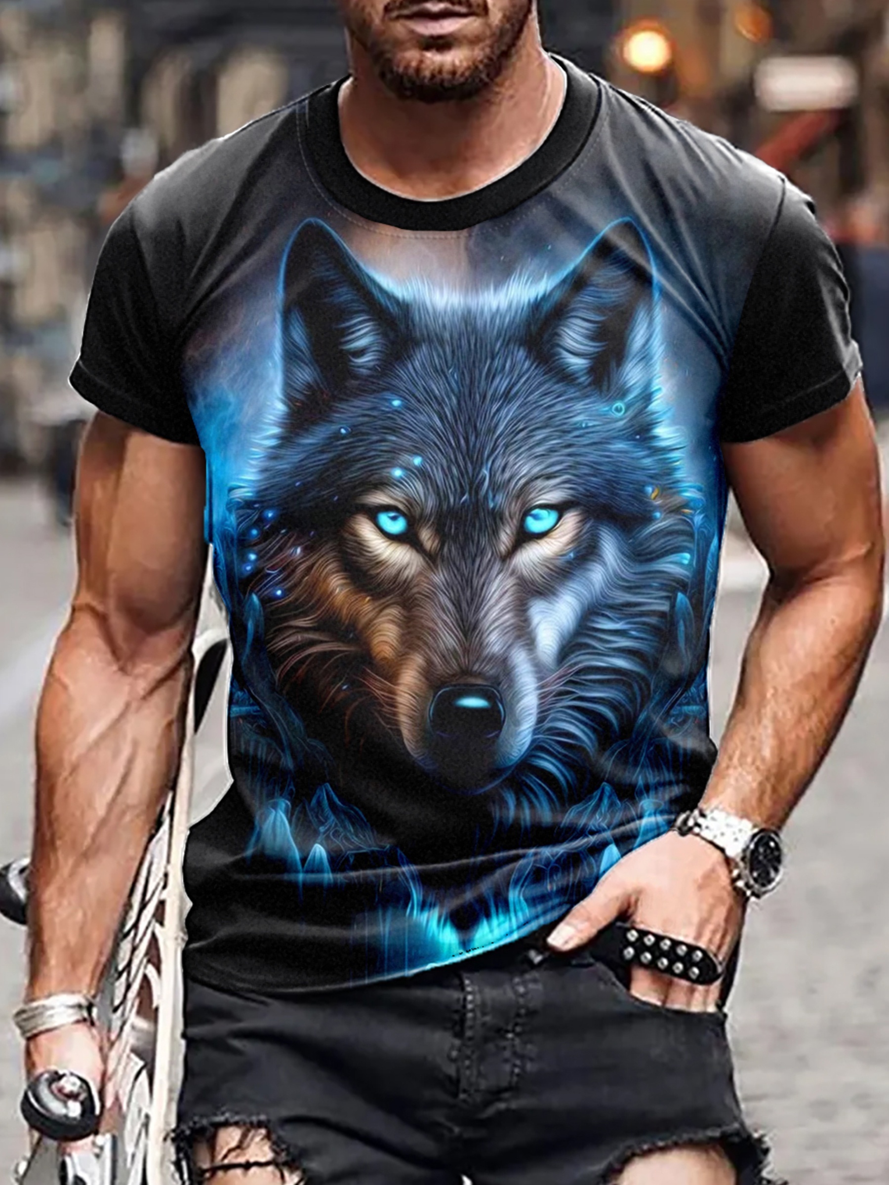 wolf print shirt sold on Temu United States wolf print shirt sold on Temu United States
