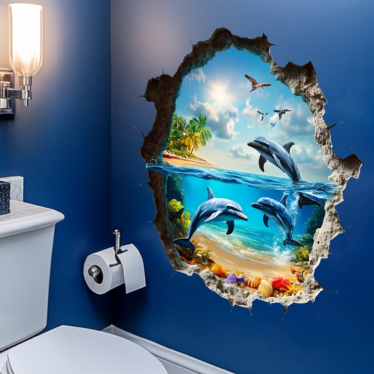 TEMU 1 pieza de adhesivo de pared 3D de azul - Pegatina de mundo oceánico, despegable y pegable, material de PVC duradero, diseño vibrante marina con-image-17601772213777