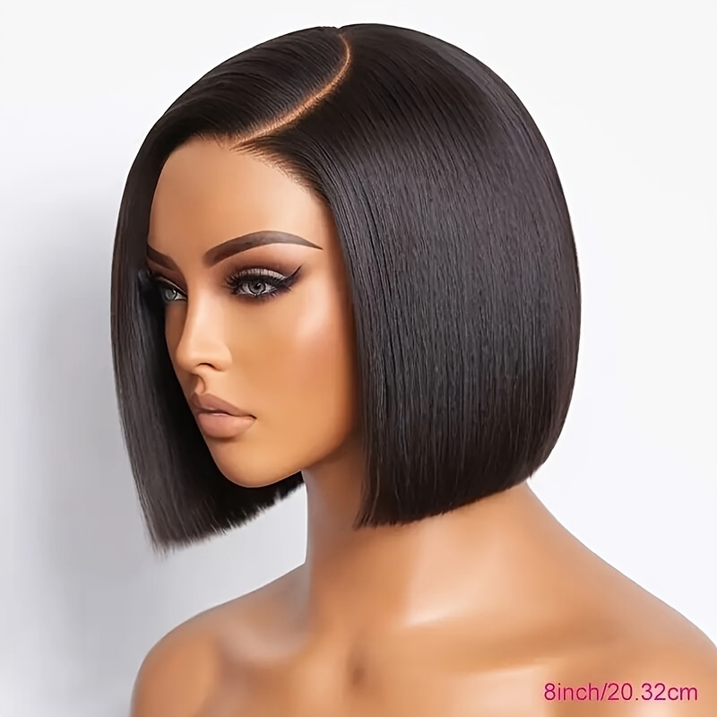 

Women's Short Straight Bob Wig, 13x4 Hd Transparent Lace Front, 150% Density Human Hair, Side Parted