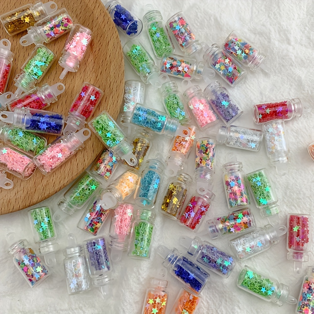 

10pièces/15pièces Couleurs Étoiles Scintillantes Vials, Bricolage Bijoux, Collier, Nail Art et Accessoires Artisanaux, Décorations Bouteilles en Verre