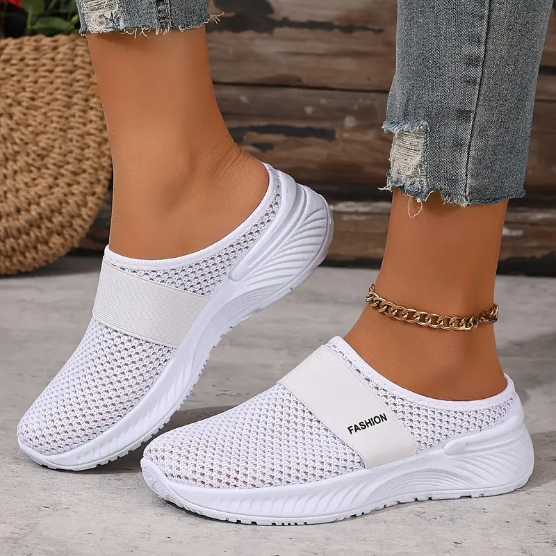 womens white slip on sneakers breathable mesh fabric pvc sole comfortable casual shoes for beach travel and everyday wear summer shoes mesh upper ladies sneakers details 2