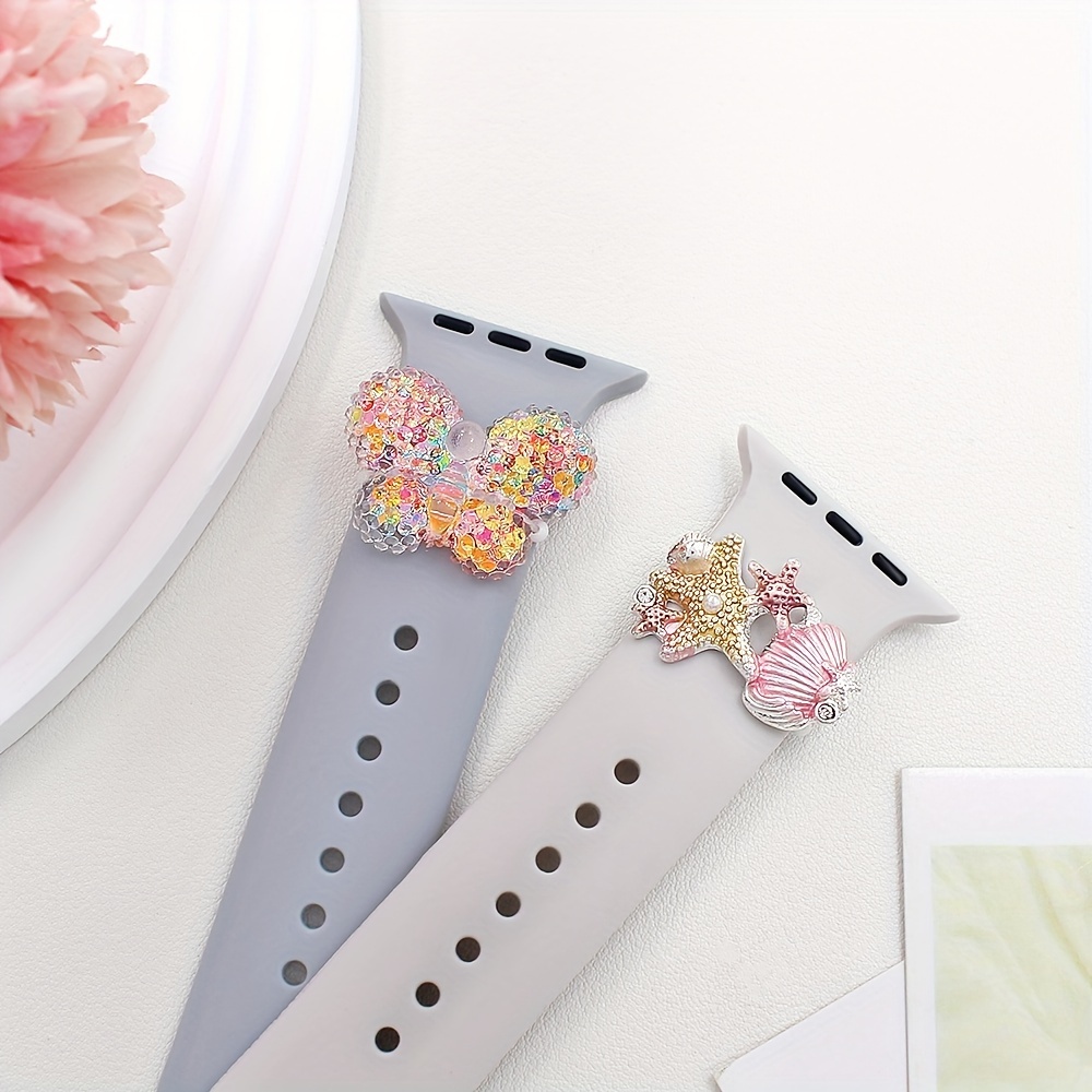 

1pc Cute Beaded Watch Strap Charm For Apple Watch - Adjustable, Stylish Women’s Accessory With & Seashell Designs, Grey Base With Vibrant Accents, Apple Watch Accessories
