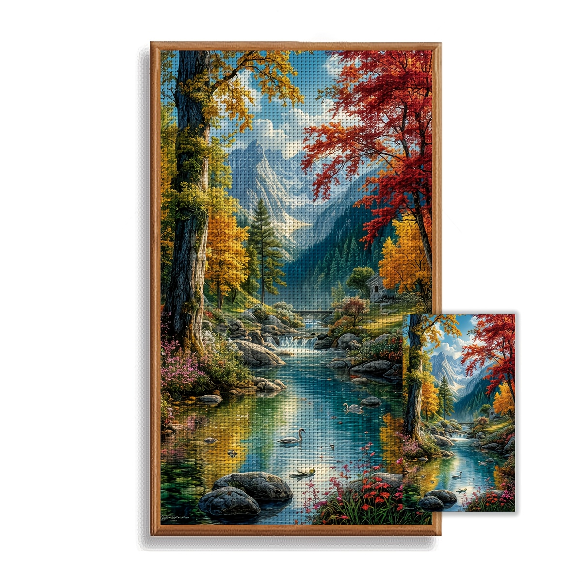 TEMU 30x40cm/11.8x15.7inch, Diy Stitch Kit, Embroidery Crafts Set, Woodland Landscape, Patterned Printed Stitch Kit, Random Thread Board Stitch