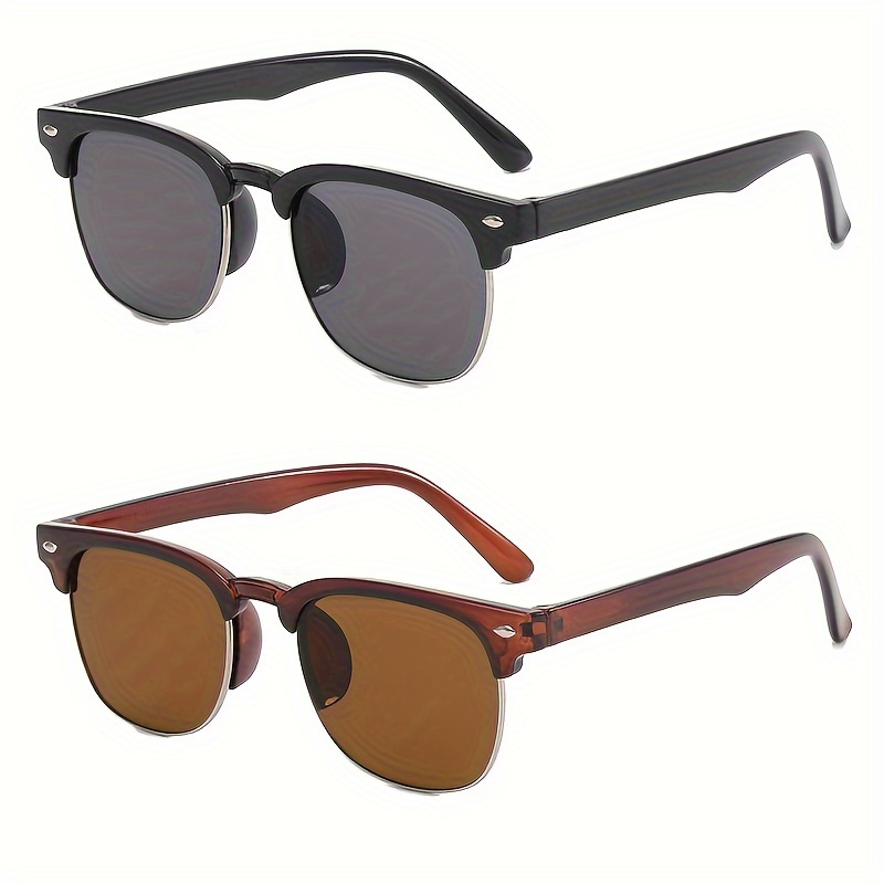 

2pcs Classic Retro Half Frame Glasses, Cool Design For Men's Summer Beach Travel, Driving, And Outdoor Fishing