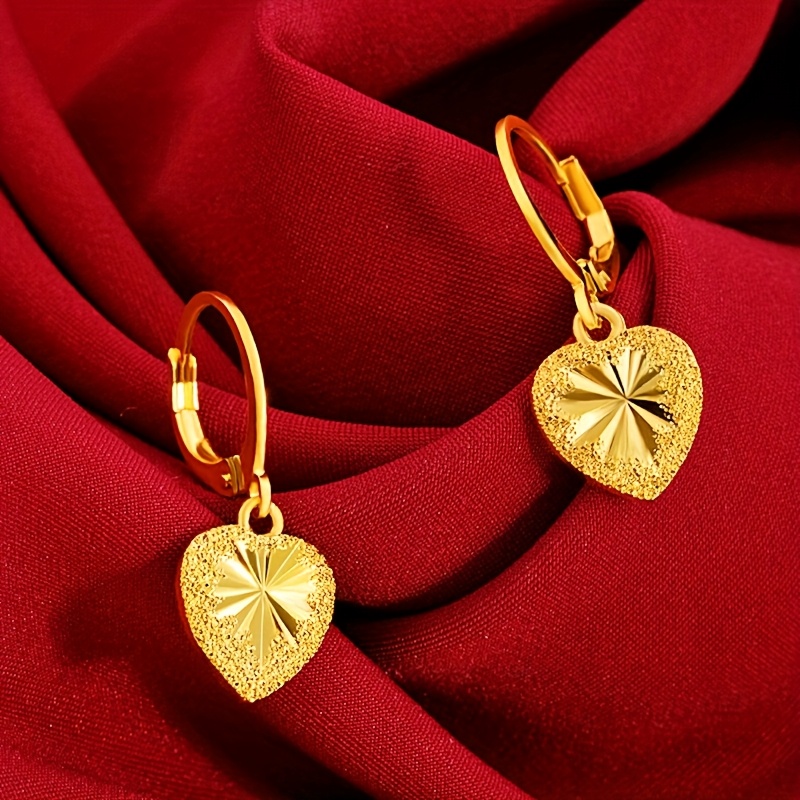 TEMU Women's Earrings - Jewelry With Golden-tone Heart Pendant, Wedding & Party Jewelry - Gift For Women - Elegant Dangle Earrings, Formal Occasions,
