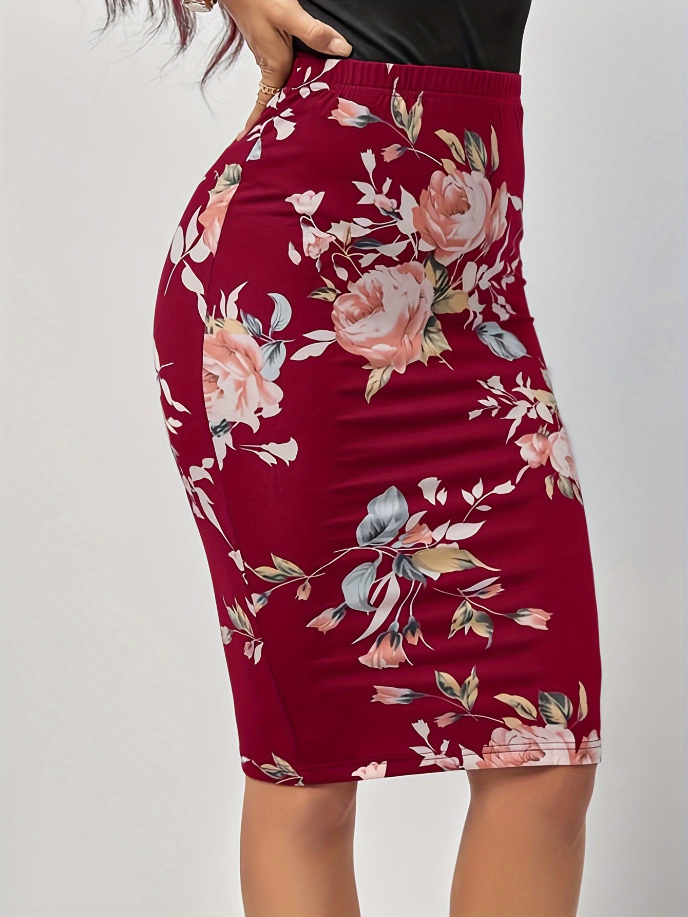 floral print pencil skirt elegant high waist midi skirt for spring summer womens clothing