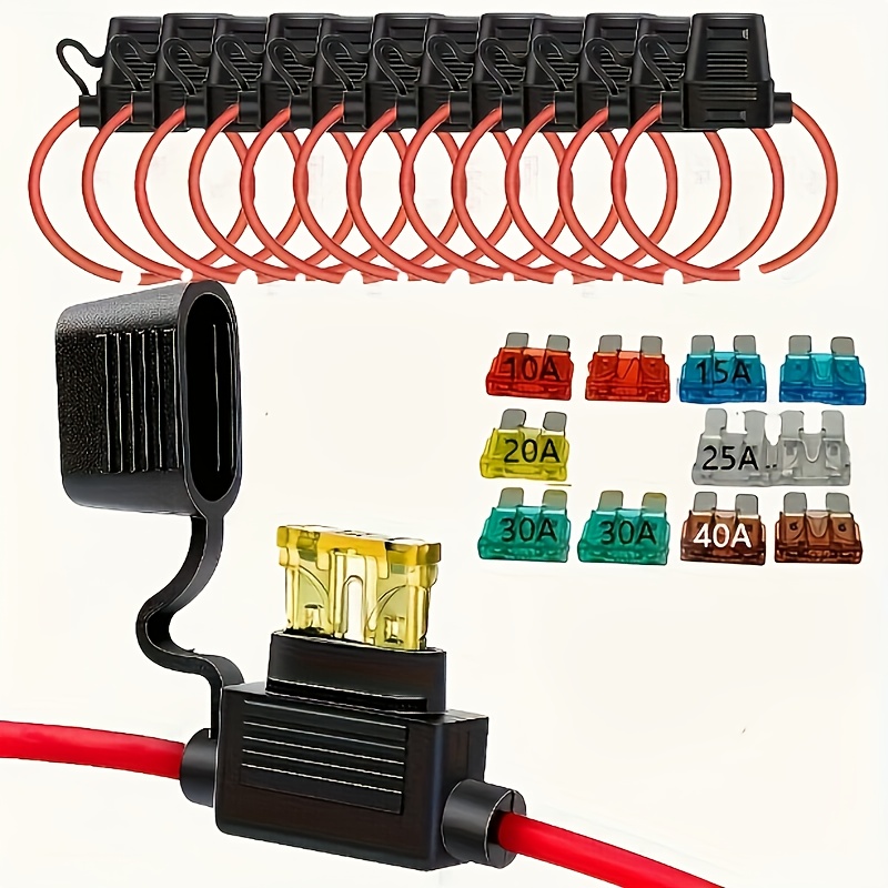 TEMU 12pcs 14awg Inline Fuse Holders For 12v Atc/ato Blades - Includes 10a, 15a, 20a, 25a, 30a, 40a Fuses - Durable Copper Construction, , Ideal For