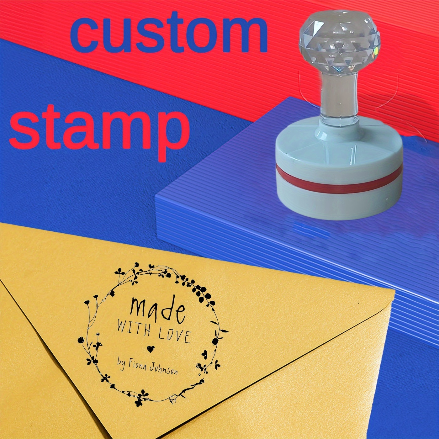 

Round Custom Stamp, Plant , Hard Rubber, With Personalized Name And Wedding Card Creation For Diy Crafting And Sealing