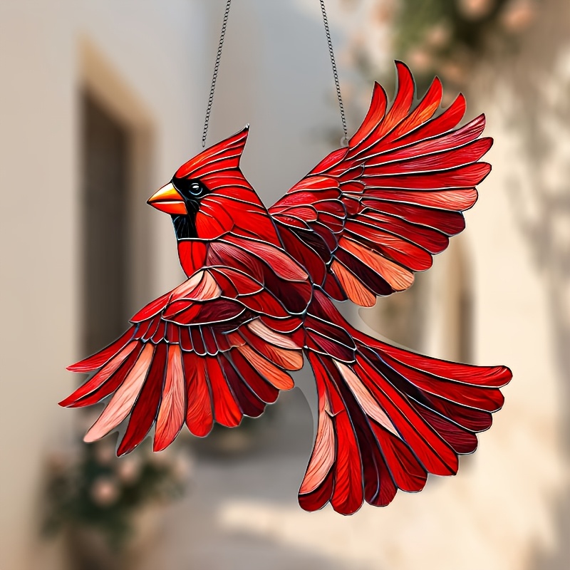 

1pc Red Bird Suncatcher - 8"x8" Plastic Animal-themed Christmas Wall Decor, Inspirational Holiday Gift For Women, Birthday, Retirement, Decoration