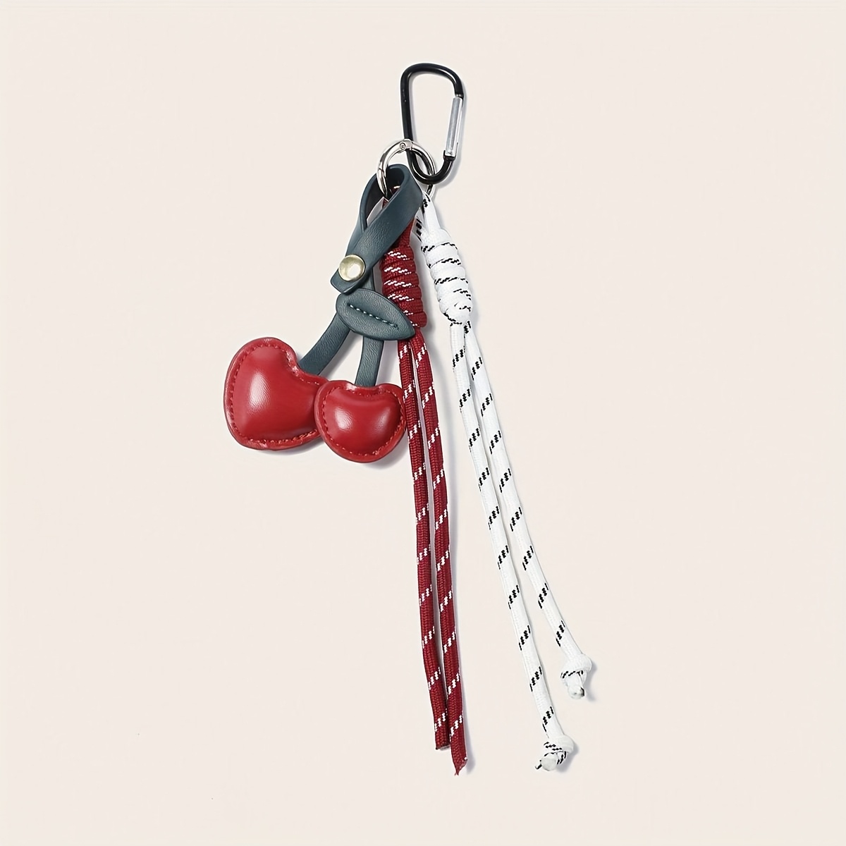 1pc Diy Cute 3d Heart Pu Leather Keychain With Cherry Design, Round Ring Key Holder For Women, Car, Bag, Or Box Decoration, Halloween Or Everyday Use