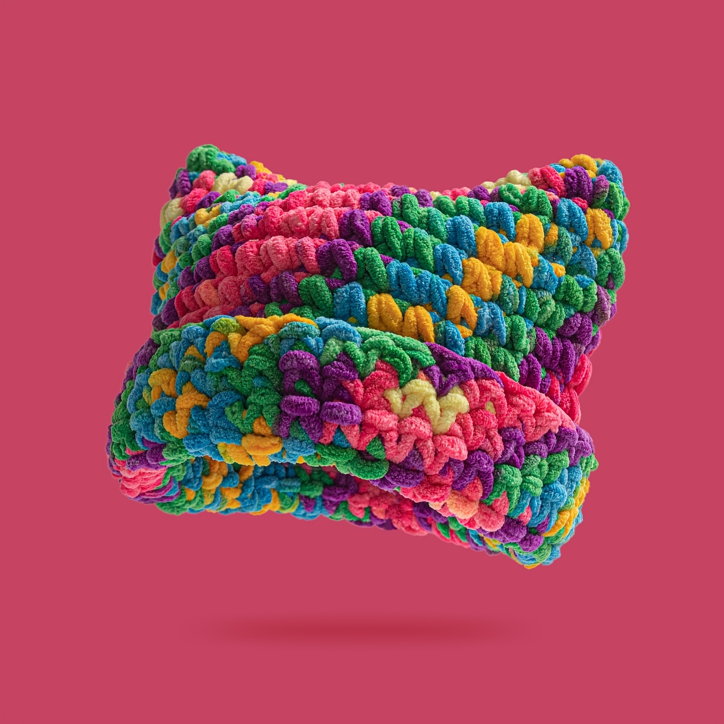 TEMU Bonnet Crochet Fait Main Oreilles de Chat Couleur Dégradée Blocs de Couleurs, Laine Grosse Épaisse Chapeau Chaud et Résistant au Froid, Chapeau