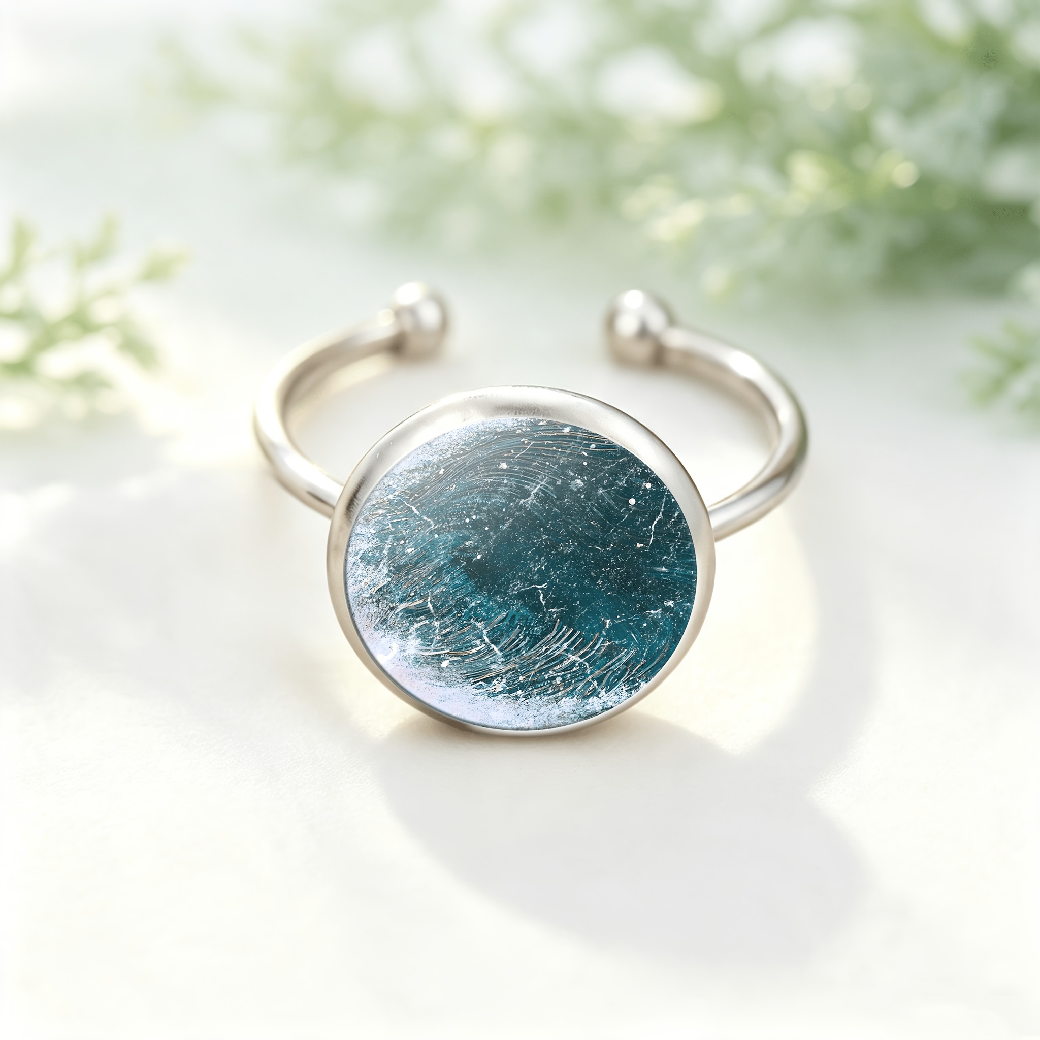 Colored Glass Inlaid Open Ring with Abstract Design