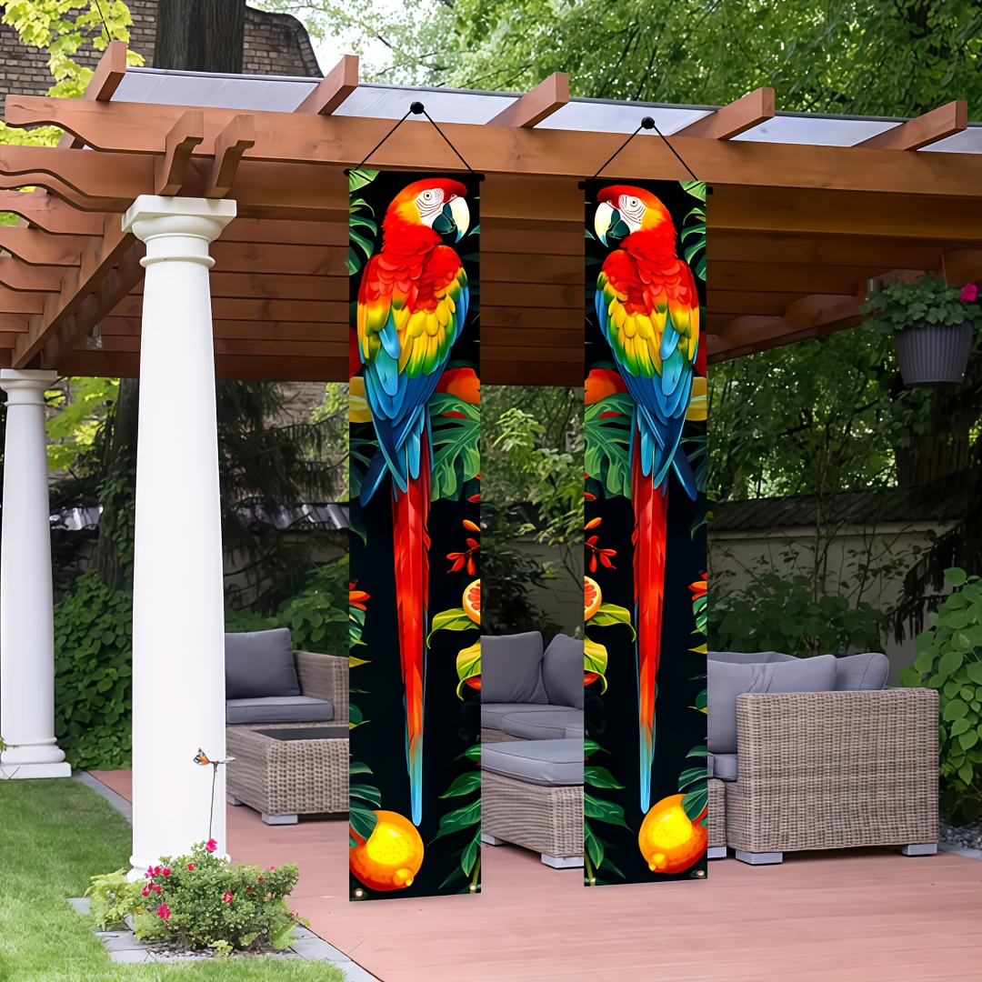 TEMU A Set Of Front Door Decoration Banners, 11.8x70.8 Inches/30x180 Cm, With Colorful Parrot, , Orange, And Flower Element Patterns Porch Banners,