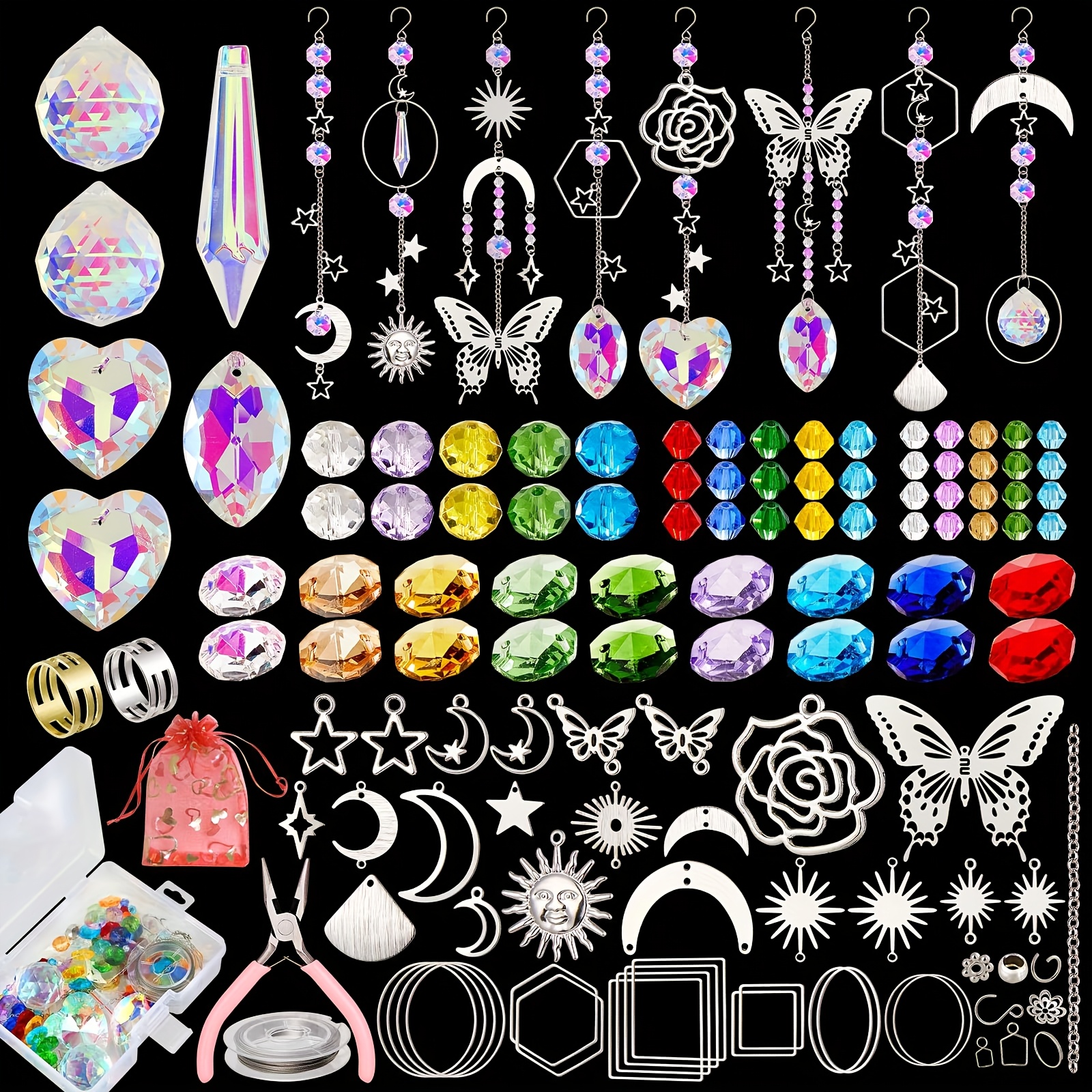 A Kit Containing 600pcs For Suncatchers, Including Decorative Art Supplies Like Crystal Beads, Pendants, Hooks, And Chains, Perfect For Enhancing Indoor And Outdoor Spaces, Weddings, And Garden Decor