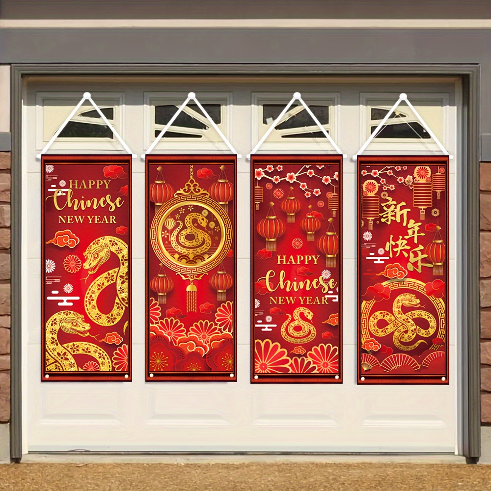 

4pcs Happy New Year Door Banner Set, 39.4" X 15.8" - Polyester Hanging Decorations For Home & Party