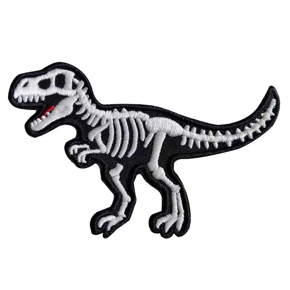 TEMU Patch Brodé Squelette de Tyrannosaure Rex - Patch à Repasser ou à Coudre pour Vêtements - Motif de Fossile de Dinosaure avec Dents Rouges -