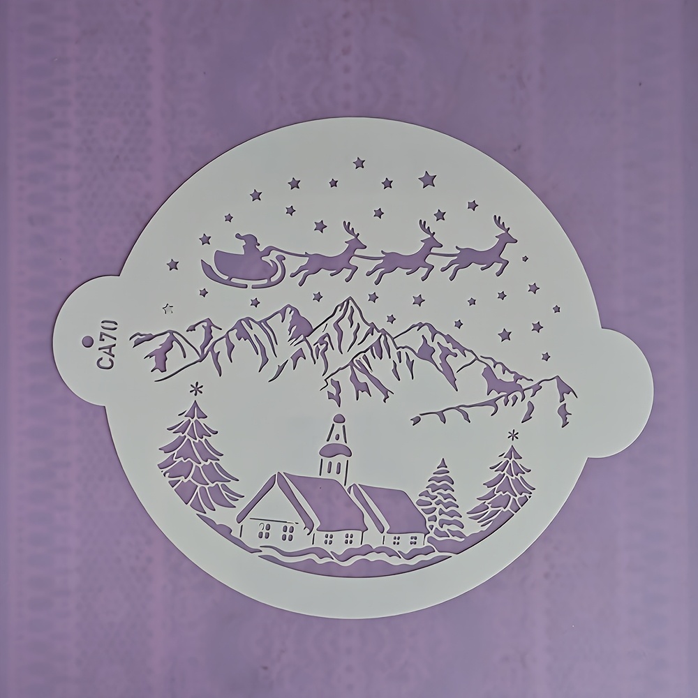 TEMU 1pc Town Christmas Element Pattern Cake Spraying Mold, Pet Food-grade Material Cake Decorating Hollow-out Template, Cake Surface Texture Making