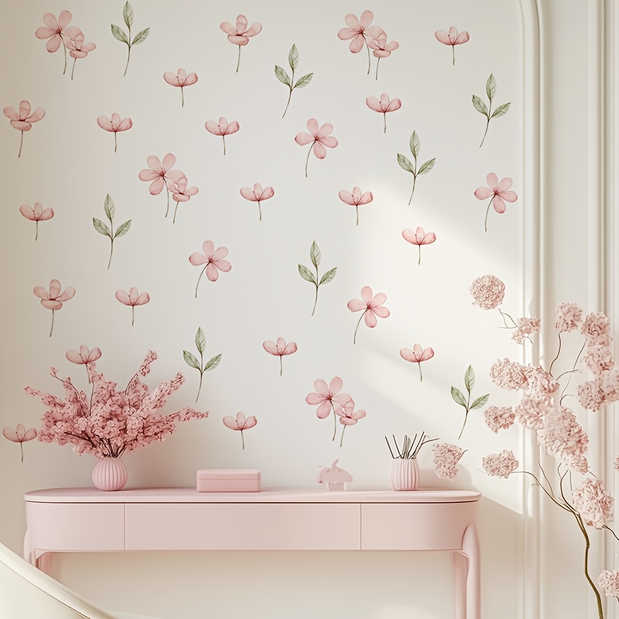 Image of Of Wall Decals Measuring 20 By 30 Cm, Showcasing Watercolor Pink Flowers, Ideal For Enhancing And Decorating Bedrooms And Living Areas At Home. From Self-adhesive Pvc, Are Easy To Apply