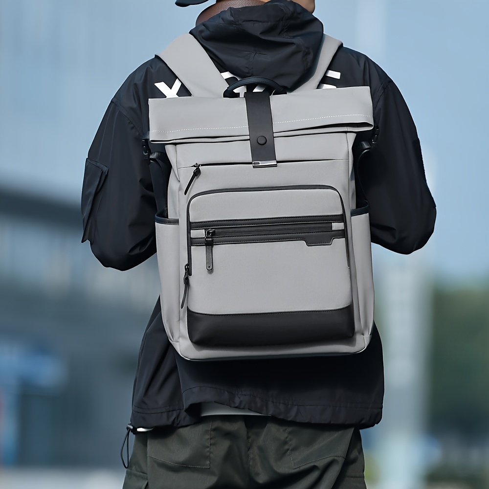 Minimalist Roll Top Backpack for Men, Large Capacity Business Commute Backpack, Durable Laptop Bag Student School Bag