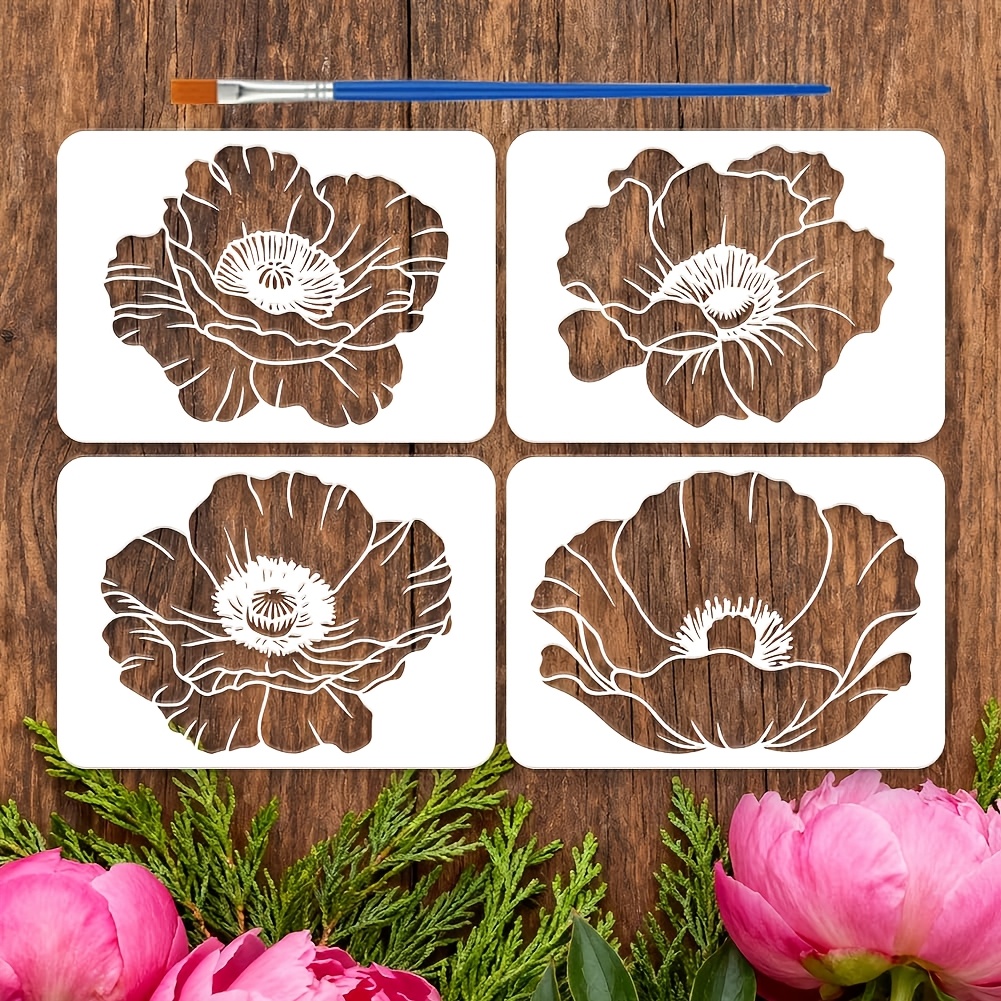 E-shop 4 Maisrose Zeichenvorlagen 11,7 x 8,3 Zoll Einzelne Maisrose Blüten Zeichenvorlage Wiederverwendbare Wildblumen Pflanzen Dekorationsvorlage mit