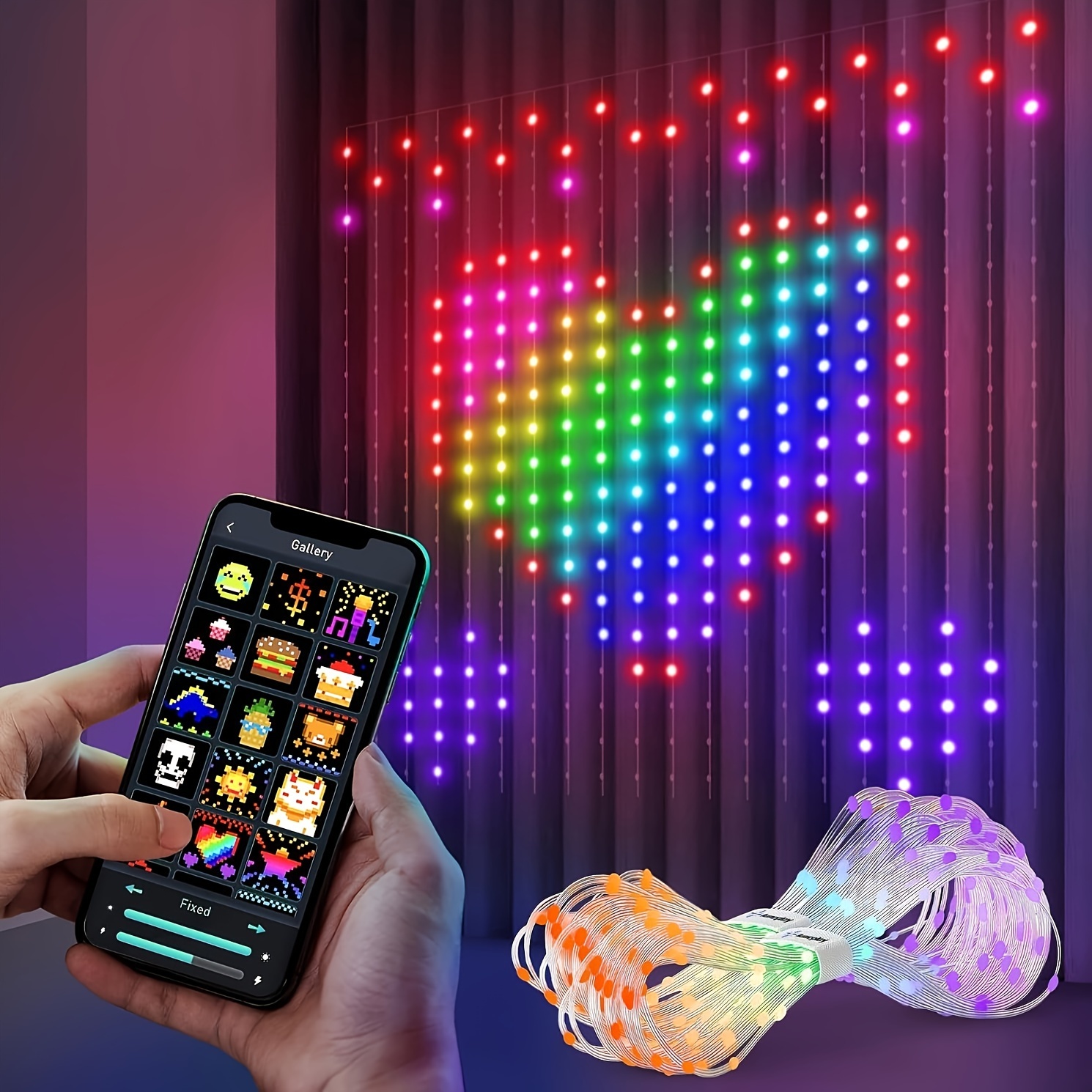 

1pc Smart Curtain Light With App, 400rgb Programmable And Music Led Curtain Light, Diy, 400rgb, For Outdoor Party Decoration