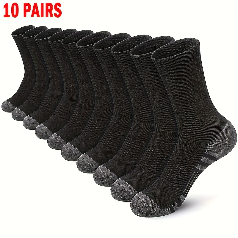 

10pcs Premium Crew Socks For - Breathable, Comfortable Mid-calf Athletic Socks With Arch Support, Fits Us 7-13, Black With Gray Accents