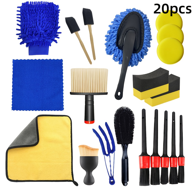 TEMU Car Cleaning Kit 20pcs Manual Cleaning Kit Car And Motorcycle Cleaning And Polishing Tools - Non-electric Car Washing Tools