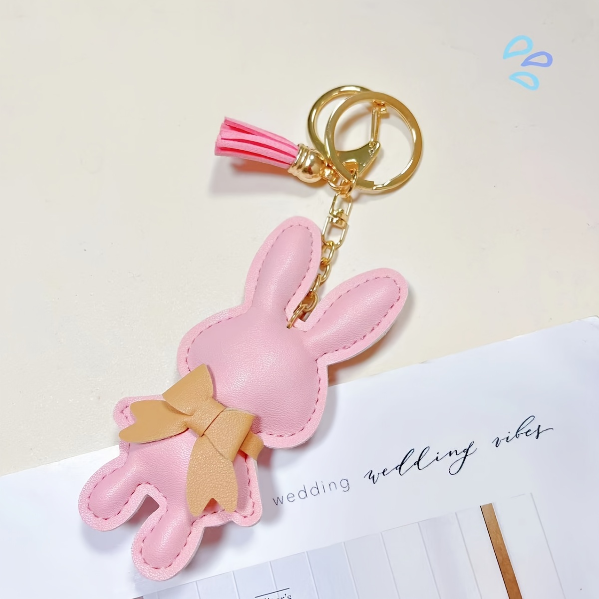 1pc Cartoon-style Pu Leather Rabbit Keychain With Cute Bow, Bag Charm, Exquisite Gift Ornament