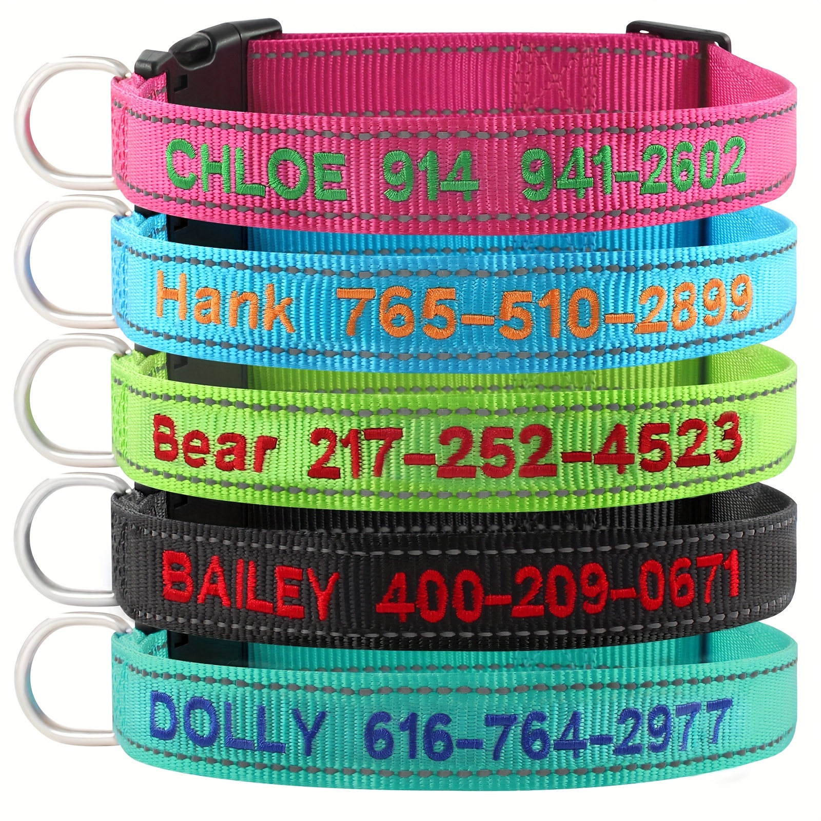 

Custom Embroidered Dog Collar With - Personalized Phone & Name For Small, Medium, Large Breeds - Nylon, Anti-lost Design