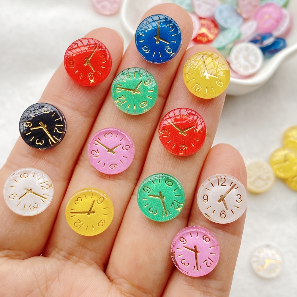Image of 2d Flat - 30pcs 11mm Colorful Resin Mini Round Clock Charms - Flatback Cartoon Gems For Scrapbooking, Wedding Decor, Nail Art & Jewelry Crafts