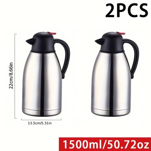 zestaw 2 termosów ze stali nierdzewnej o dużej pojemności - pojemność 1,5 l, dwuwarstwowy termos izolowany próżniowo, odporny na ciepło, idealny do domu i restauracji