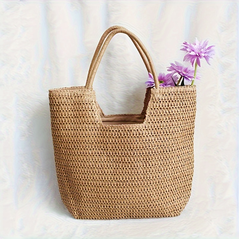 

Vintage Straw Woven Bag With Large Capacity, Tote Bag, Shoulder Bag, Handbag, Perfect For Vacation And Beach