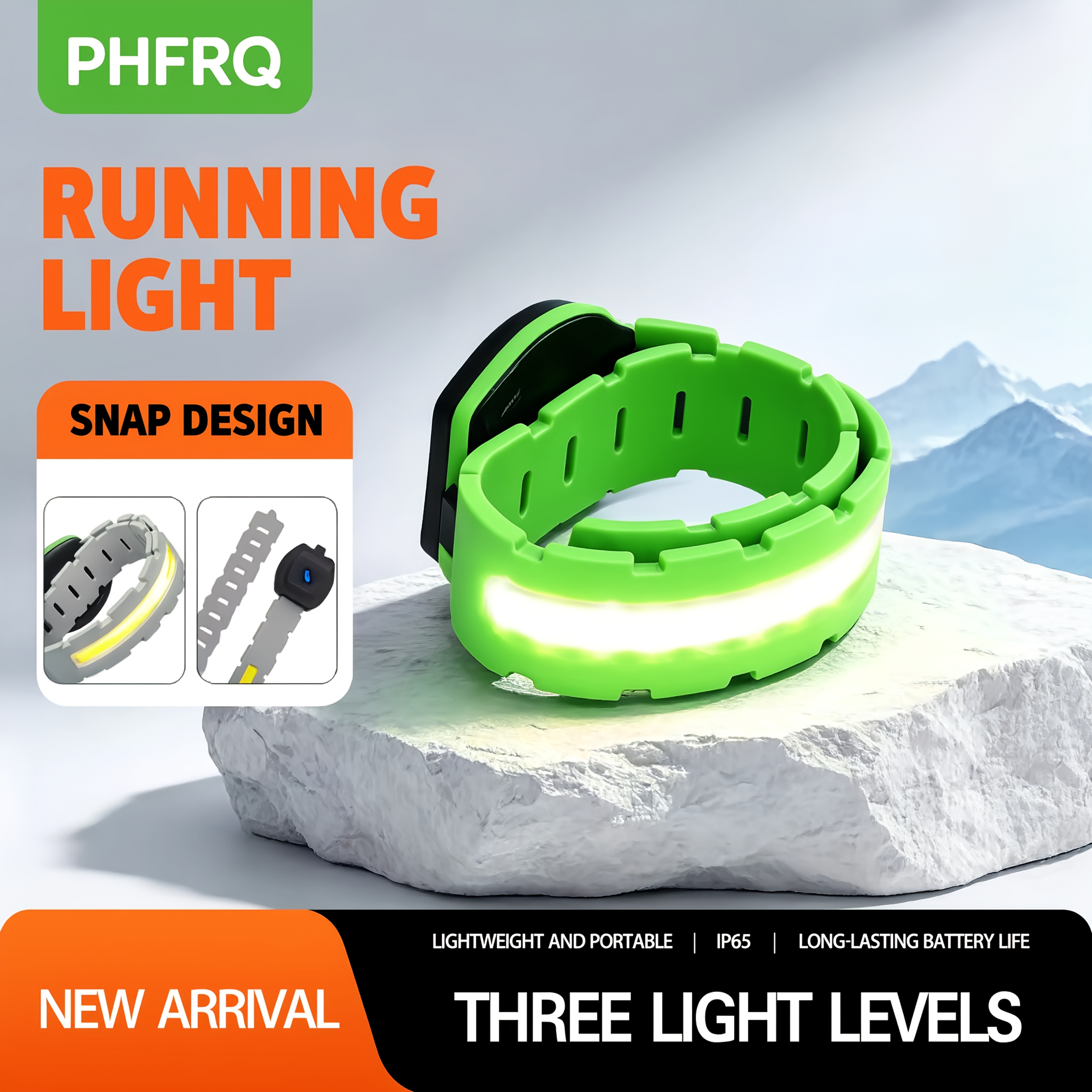 TEMU Brassard lumineux de course COB LED avec 3 modes d'éclairage, lampe de poignet d'extérieur, IP65, antidérapante et réglable, batterie , léger et