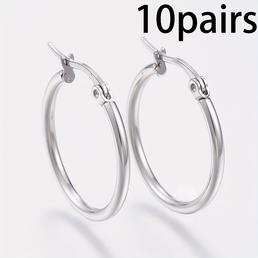 TEMU 10 de Aretes de Aro de Acero Inoxidable 304, Aretes Hipoalergénicos, Anillo de Acero Inoxidable de Color, , 34~36X2Mm Pin: 0.7~1.3X0.68Mm