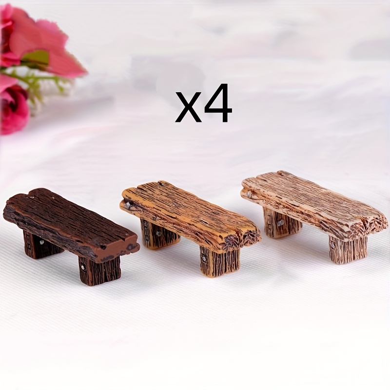 12pcs Solid Wood Double Stools, Moss Succulent Micro Landscape Couple Ornament Gift Diy Material Resin Vintage Craft
