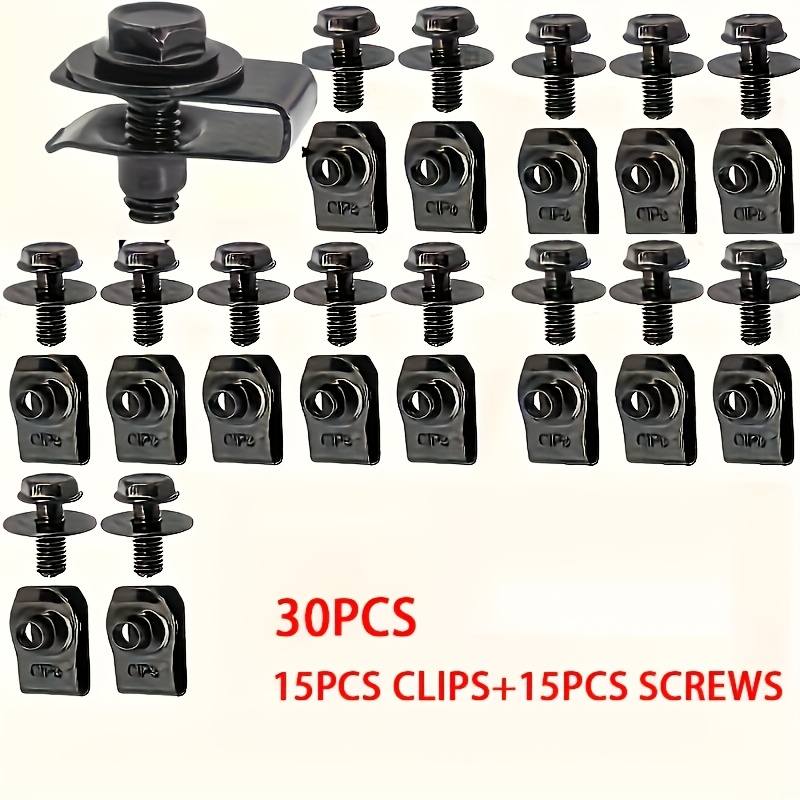 E-shop 60/30-teiliges Set Auto Schrauben und U-förmige Unterlegscheiben Clips Motor Kühler Schutz Nieten, Stoßstange Frontflügel Anti-Kollisions-Clips,